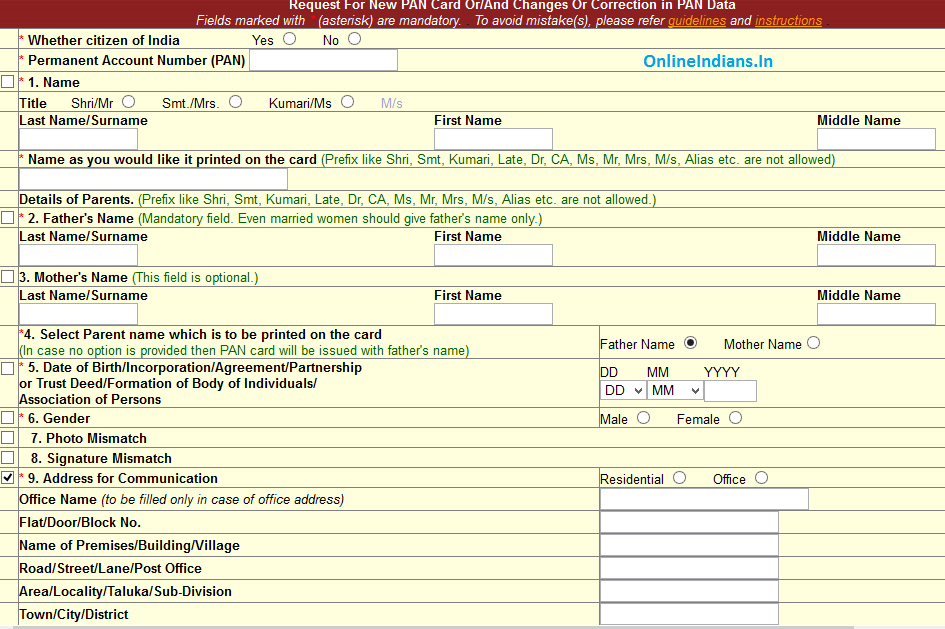 Form to get new PAN Card