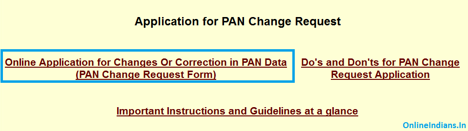 Online Application for Changes or Correction in PAN data