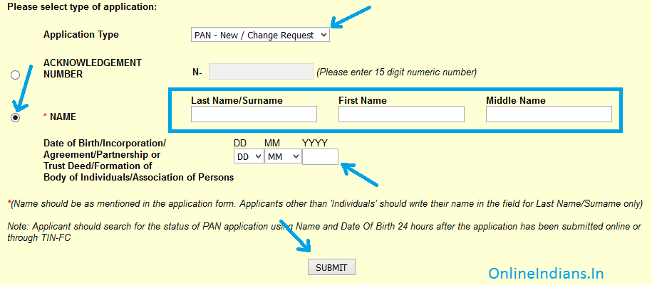 Tracking PAN Status with Name and Date of Birth