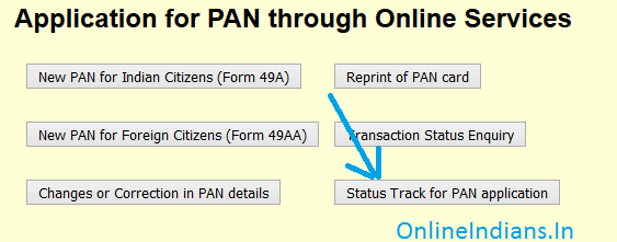 status track for PAN Card application
