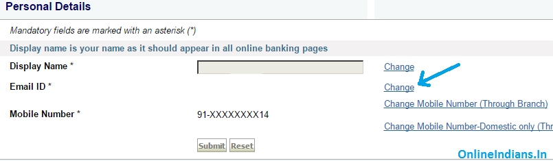 Click on Change Email Address in SBI Online