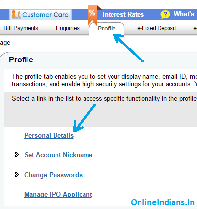 Click on SBI Profile