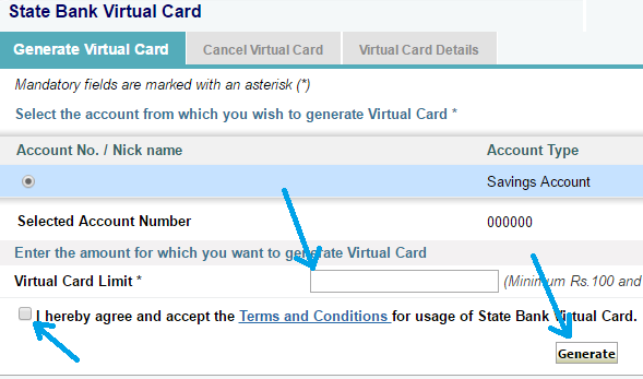 Generating Virtual Credit Card of SBI