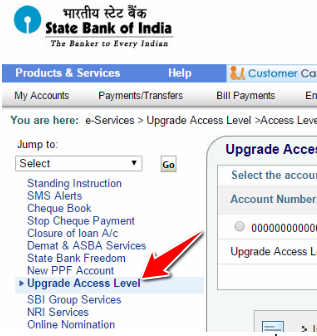 click-on-upgrade-access-level-in-sbi-net-banking
