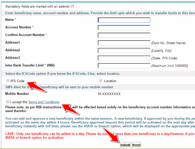 Enter Beneficiary Account Details