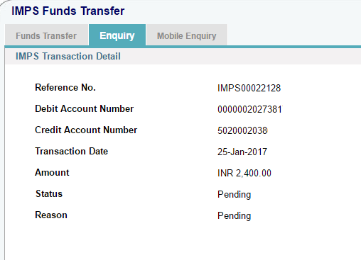 State Bank of India IMPS Fund Transfer Pending