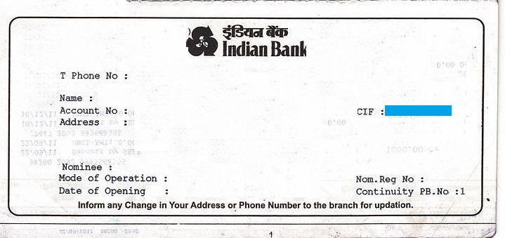 Indian Bank Passbook